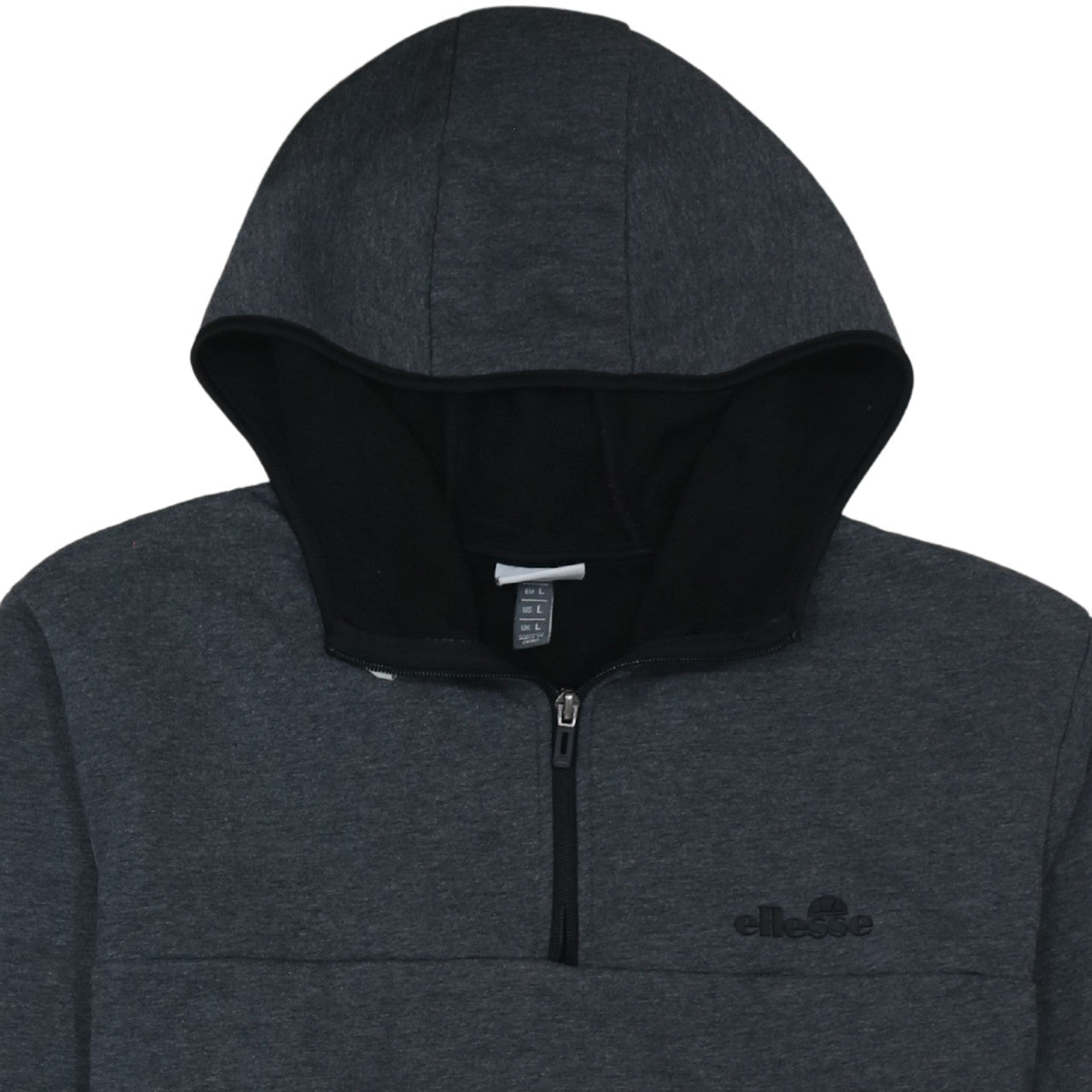 Ellesse Men's Grey 1/4 Zip Hooded Pullover Sweatshirt L