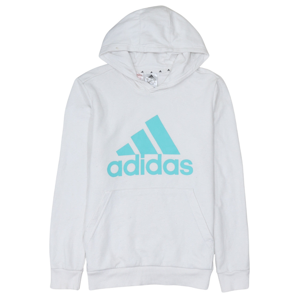 Adidas Boys White Hooded Pullover Hoodie 13-14 Years Cotton Blend