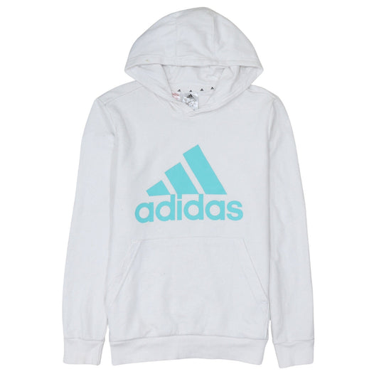 Adidas Boys White Hooded Pullover Hoodie 13-14 Years Cotton Blend