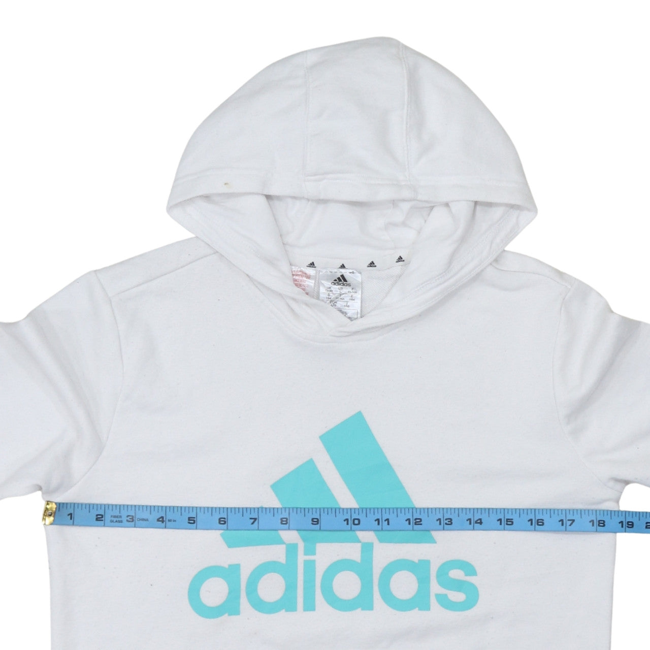 Adidas Boys White Hooded Pullover Hoodie 13-14 Years Cotton Blend