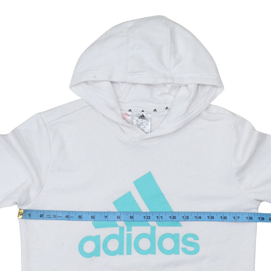 Adidas Boys White Hooded Pullover Hoodie 13-14 Years Cotton Blend