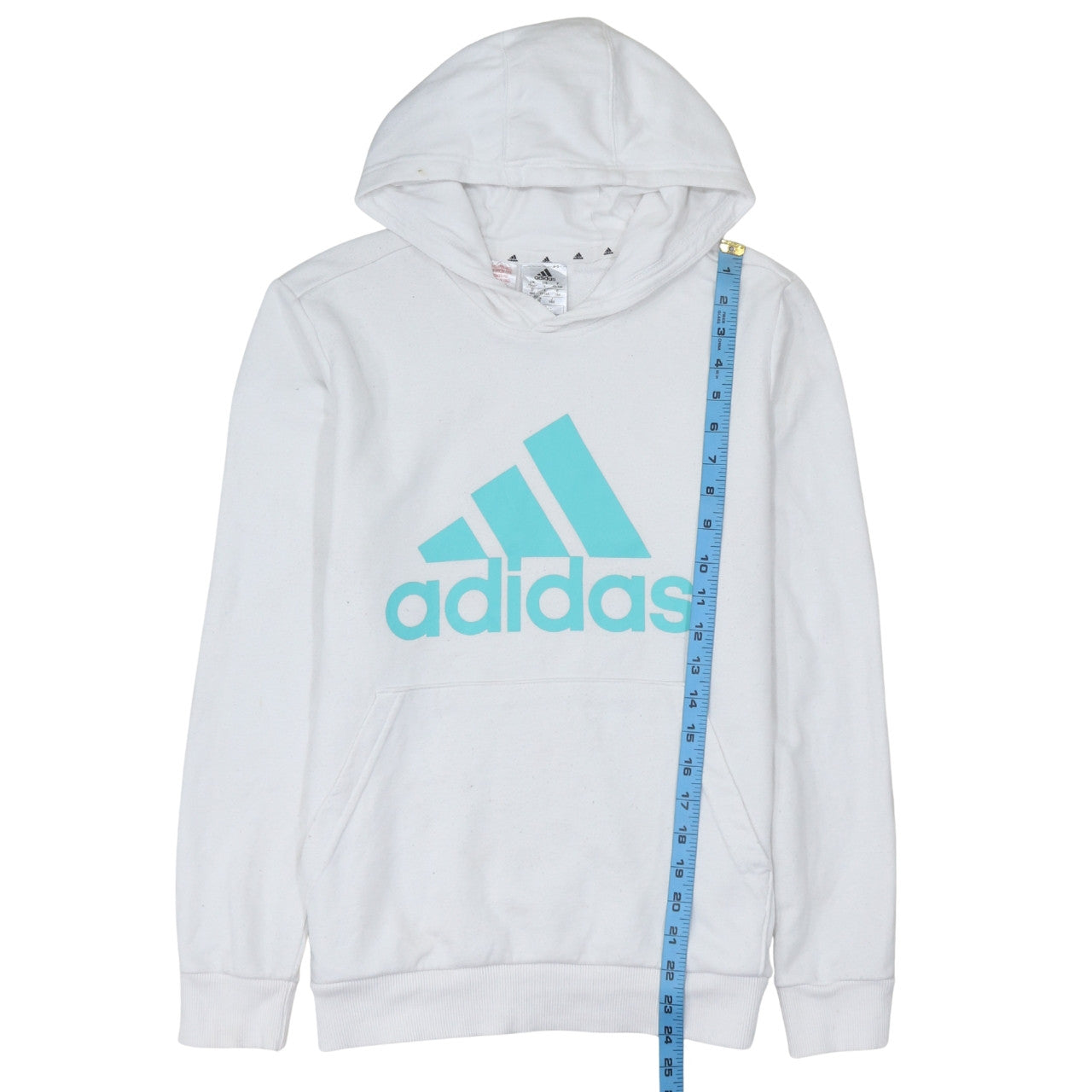 Adidas Boys White Hooded Pullover Hoodie 13-14 Years Cotton Blend