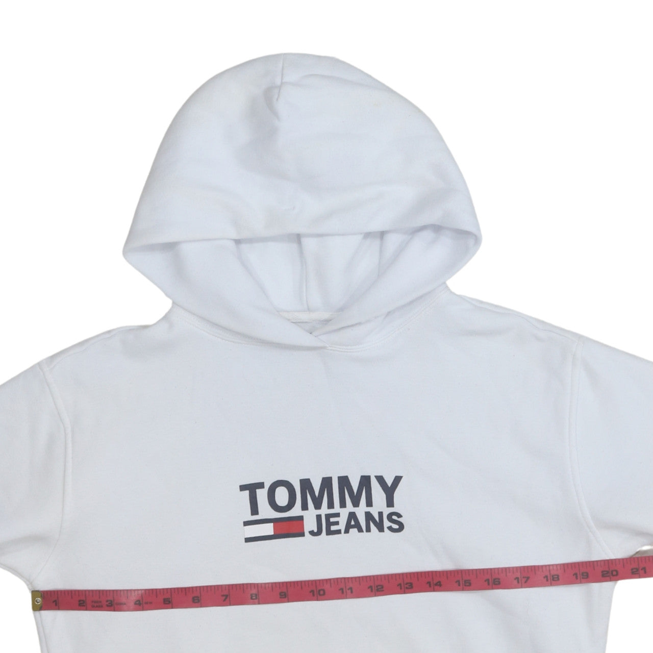 Tommy Jeans Men's White Pullover Hoodie Size S Logo Fleece Sweatshirt
