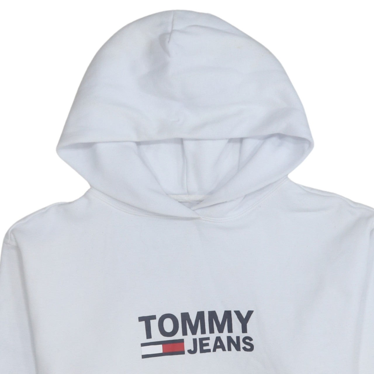 Tommy Jeans Men's White Pullover Hoodie Size S Logo Fleece Sweatshirt