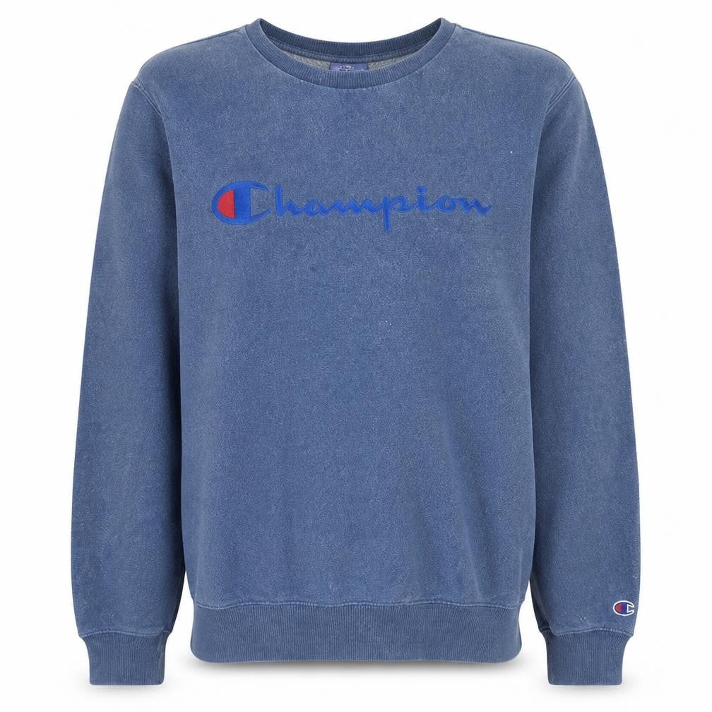 Champion Men's Blue Small Crew Neck Logo Pullover Sweatshirt