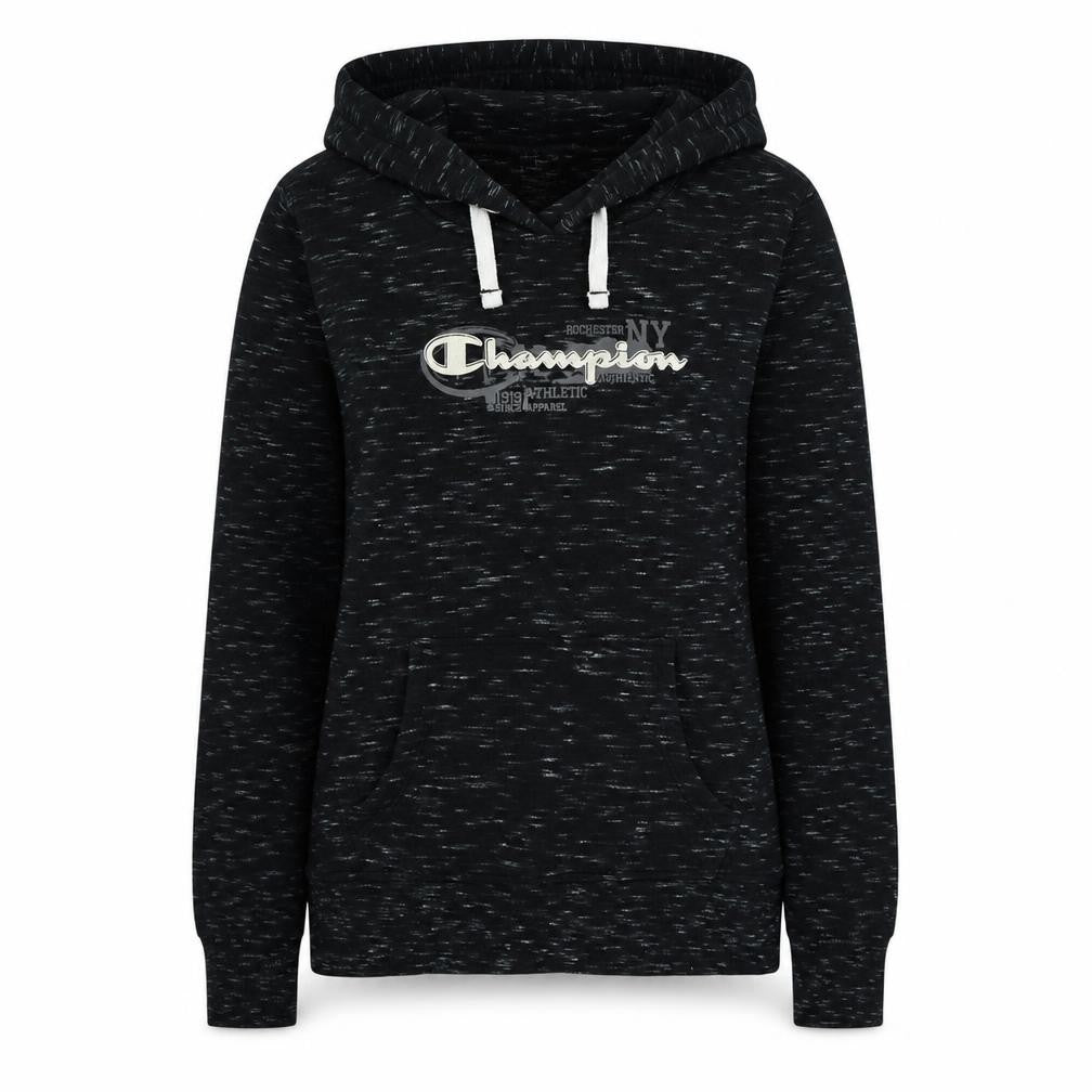Champion Women Black Medium Pullover Hoodie with Logo Print