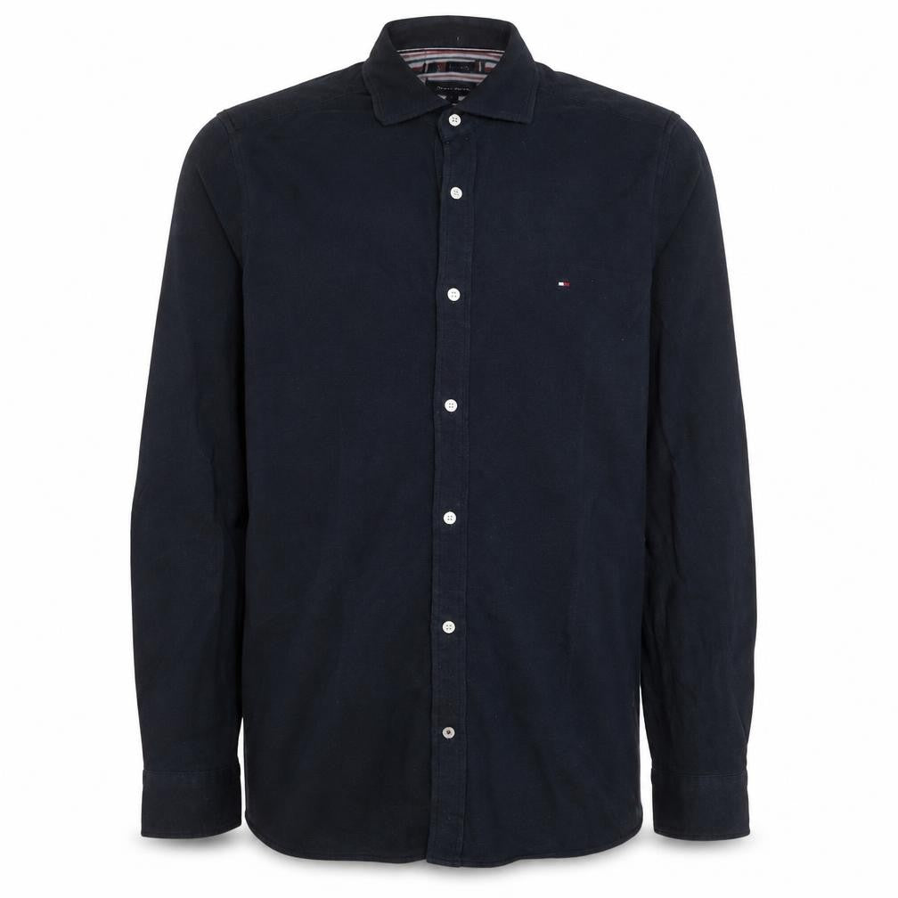 Tommy Hilfiger Men's Blue Slim Fit Knitted Cotton Long Sleeve Shirt XL