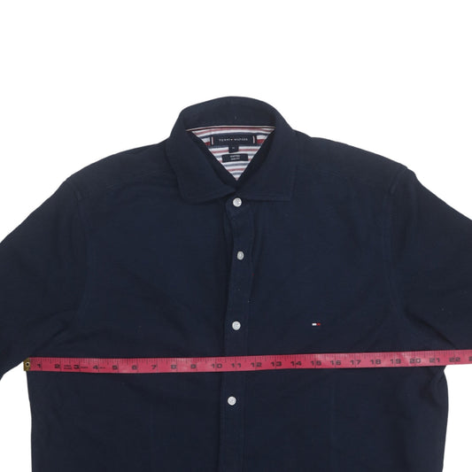 Tommy Hilfiger Men's Blue Slim Fit Knitted Cotton Long Sleeve Shirt XL