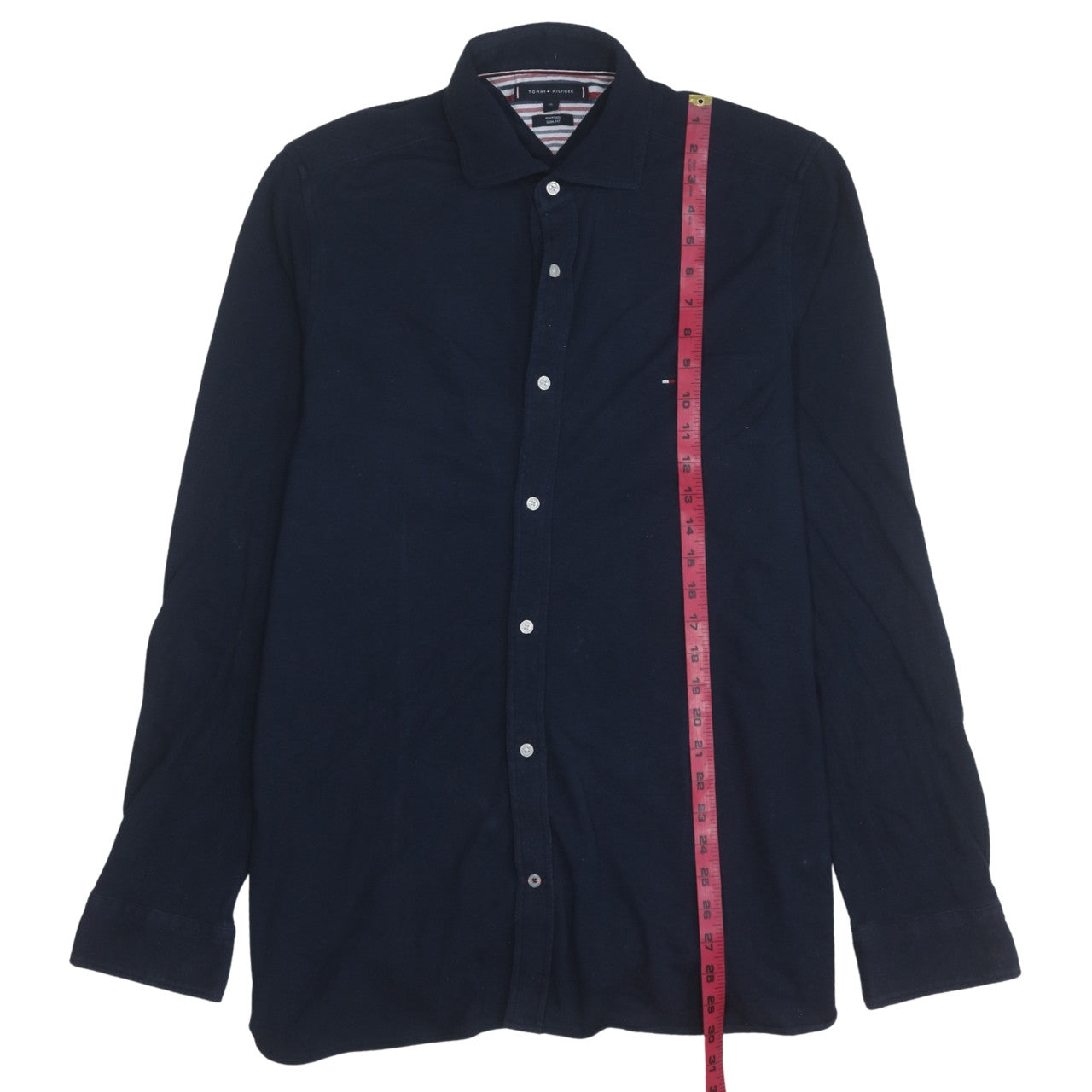 Tommy Hilfiger Men's Blue Slim Fit Knitted Cotton Long Sleeve Shirt XL
