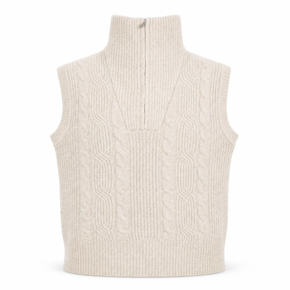 Dunnes Women's Beige Cable-Knit High Neck Sleeveless Vest M
