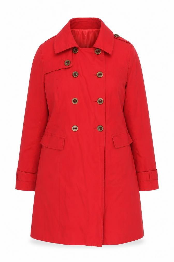 Sasha Women’s Red Trench Coat Size 14 Belted Mid-Length