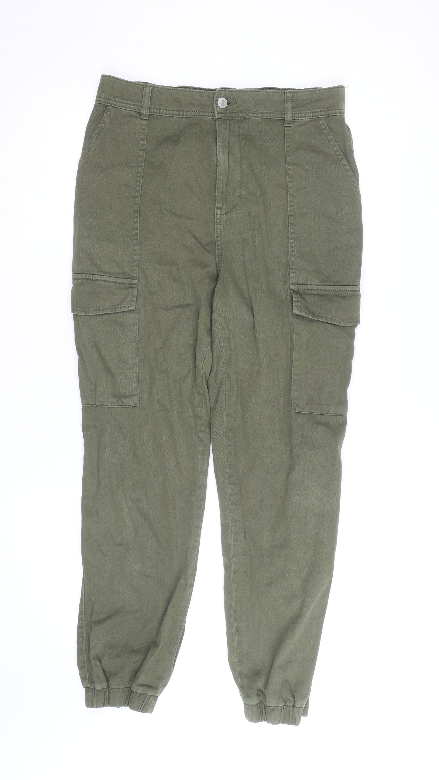 New Look Women Green Cargo Trousers Size 12 Cotton Elastic Waist