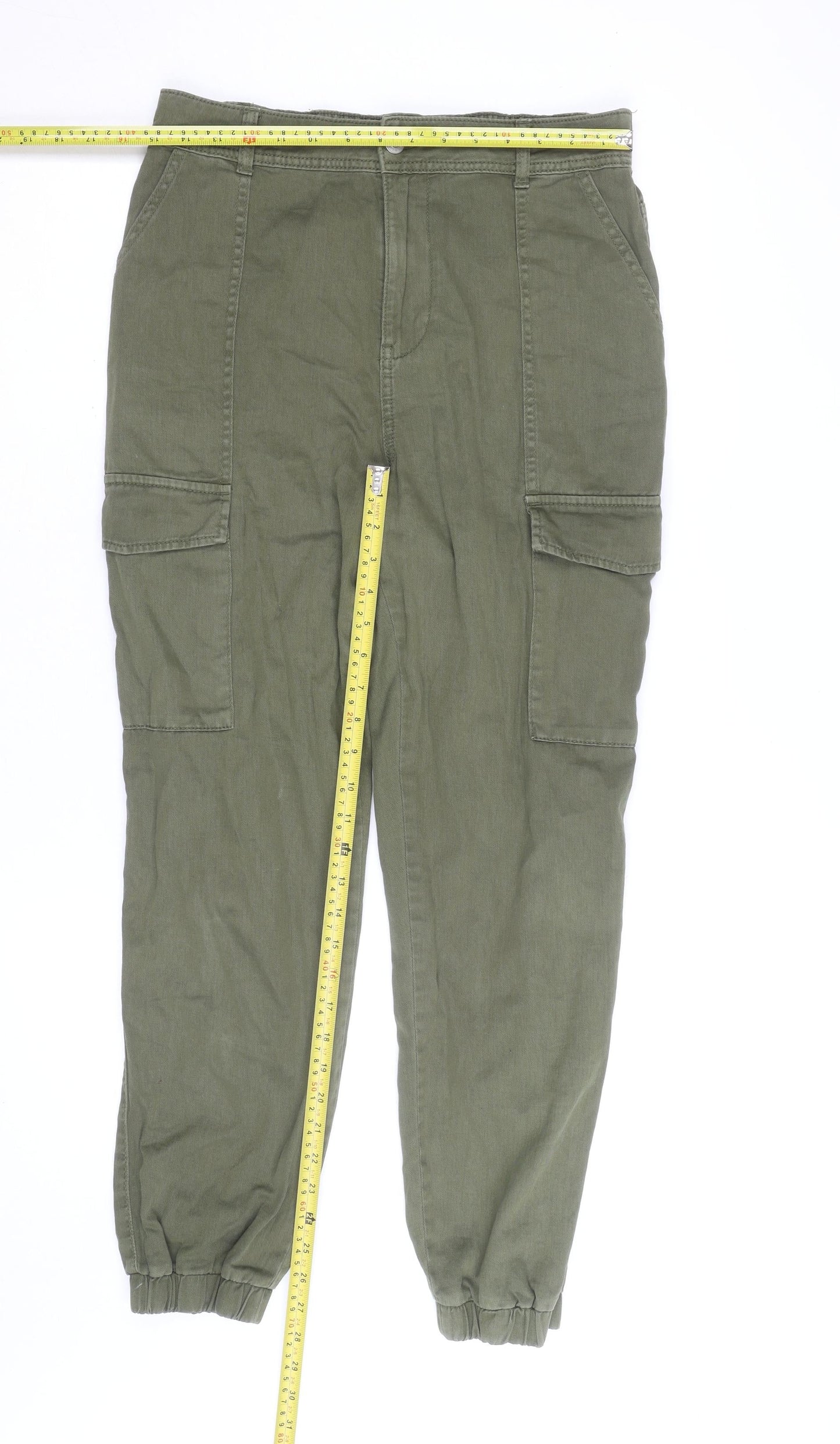 New Look Women Green Cargo Trousers Size 12 Cotton Elastic Waist