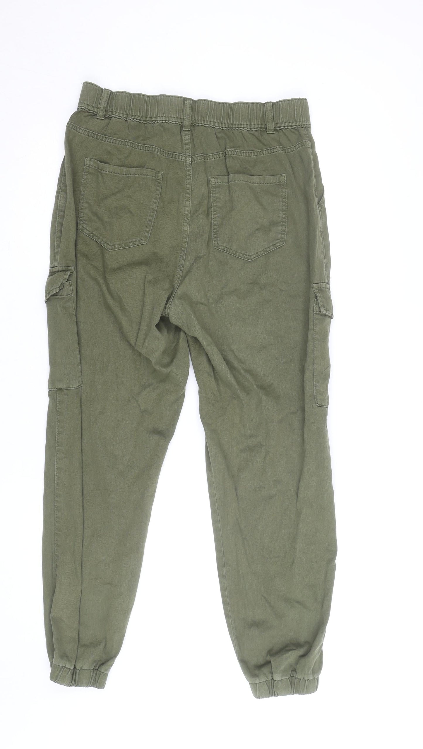 New Look Women Green Cargo Trousers Size 12 Cotton Elastic Waist