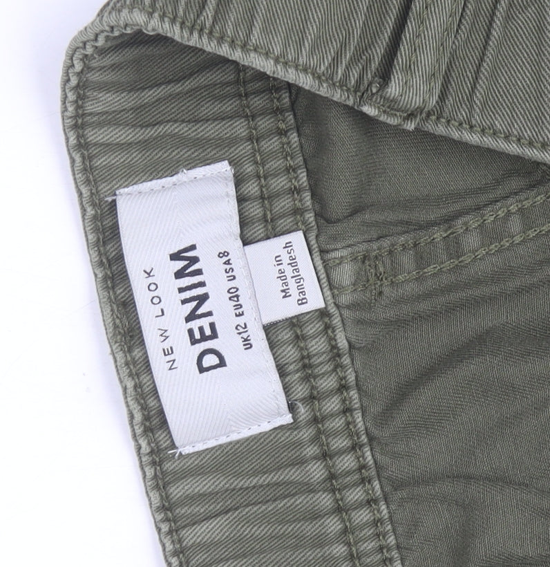 New Look Women Green Cargo Trousers Size 12 Cotton Elastic Waist