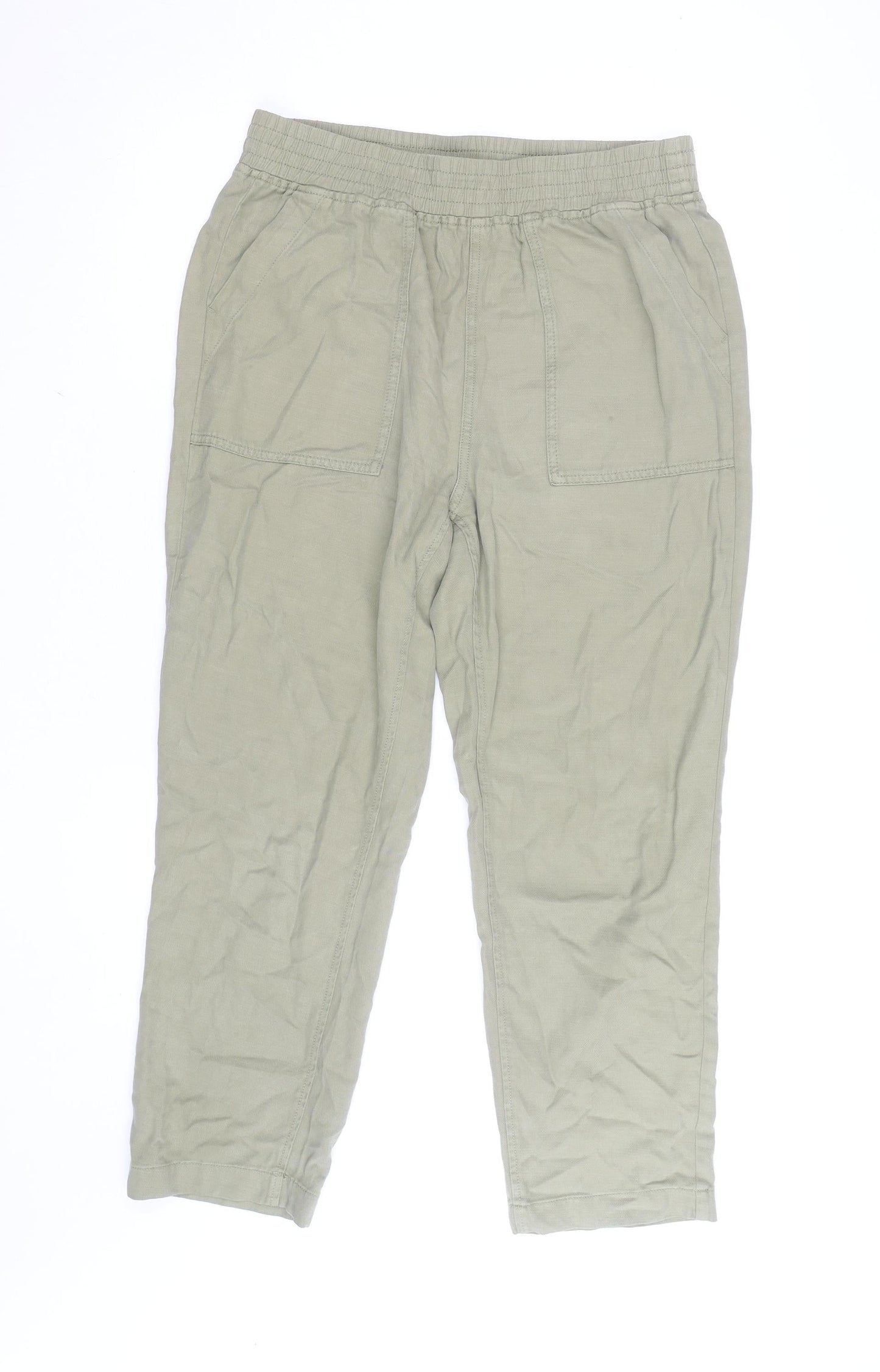 Dunnes Women Beige Cropped Lyocell Elastic Waist Casual Trousers Size 12