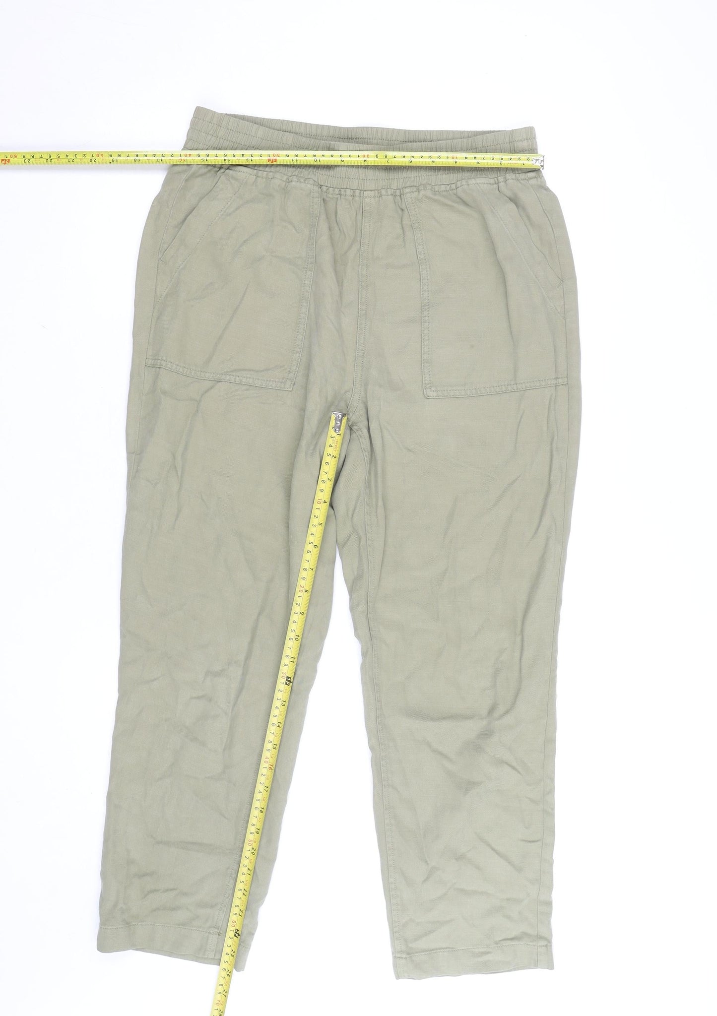 Dunnes Women Beige Cropped Lyocell Elastic Waist Casual Trousers Size 12
