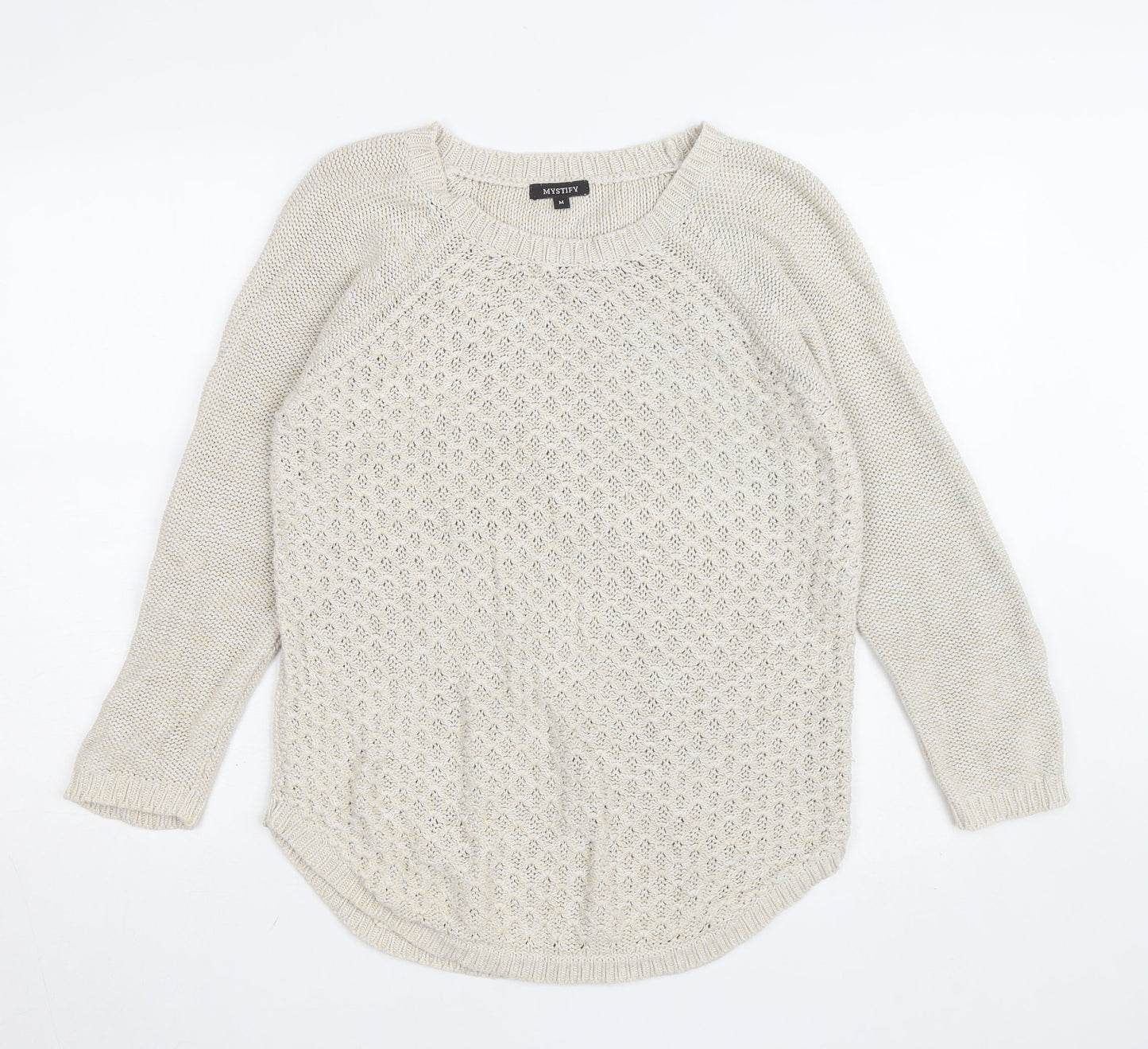 Mystify Womens Beige Knit Pullover Jumper Medium 100% Cotton