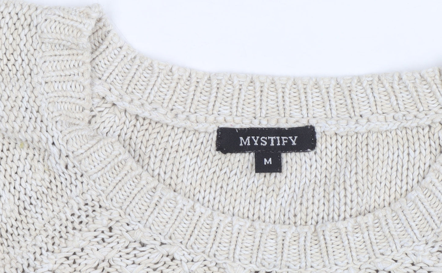 Mystify Womens Beige Knit Pullover Jumper Medium 100% Cotton