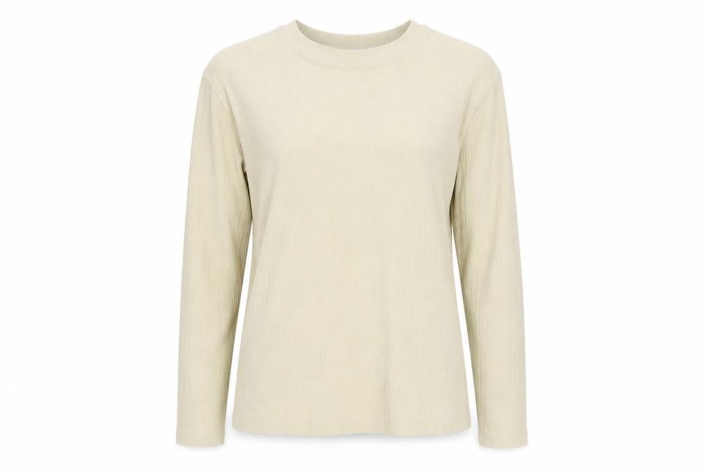SAND BASIC Women's Beige Long Sleeve Ribbed Crew Neck Top Size L
