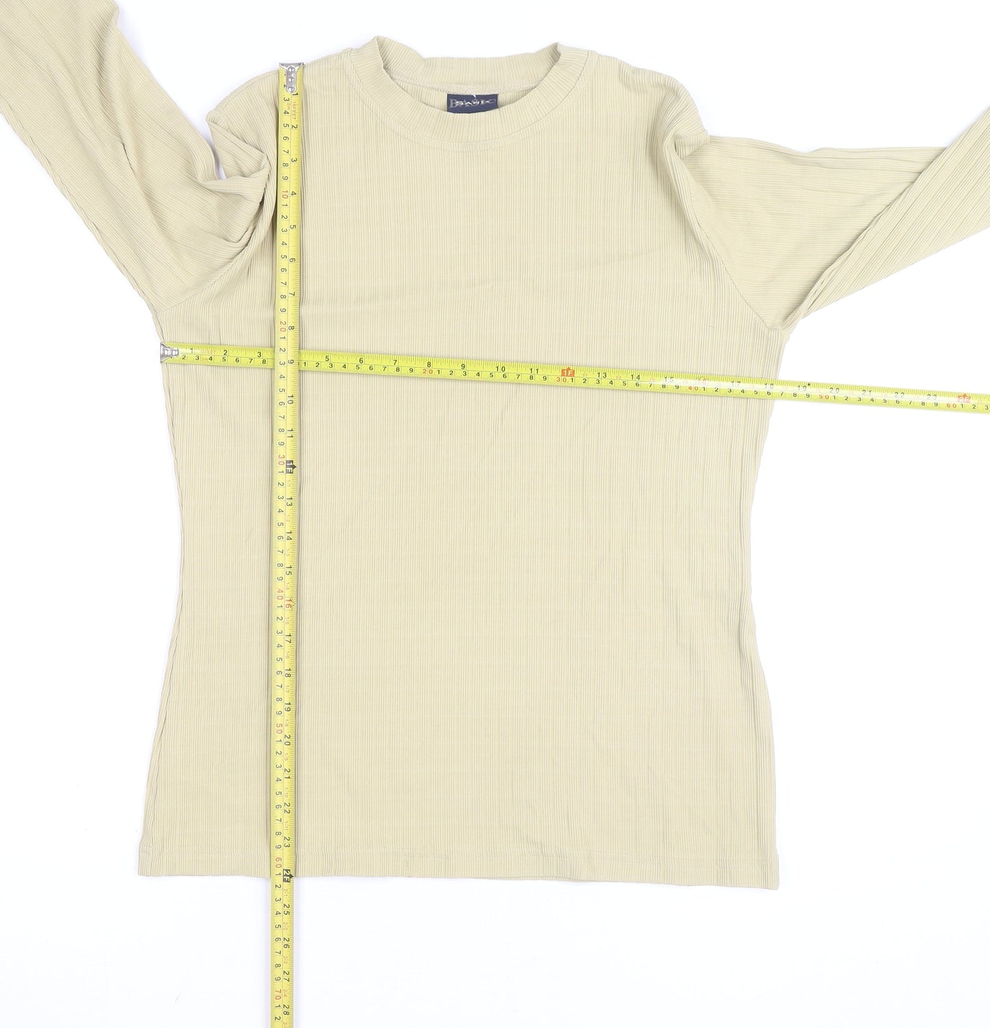 SAND BASIC Women's Beige Long Sleeve Ribbed Crew Neck Top Size L