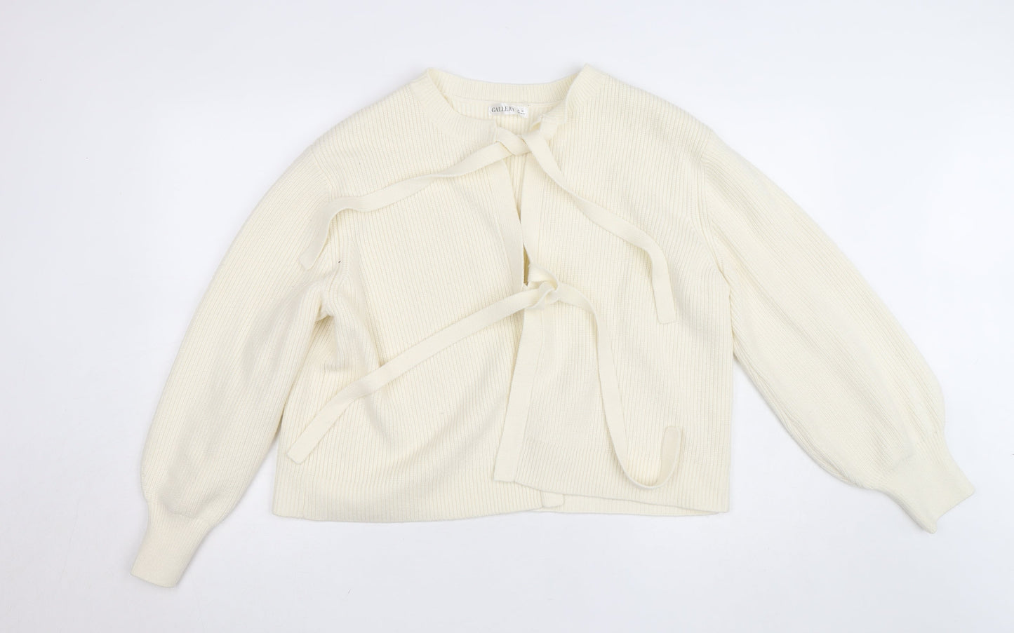 Gallery Women Ivory Tie Front Ribbed Knit Cardigan XL