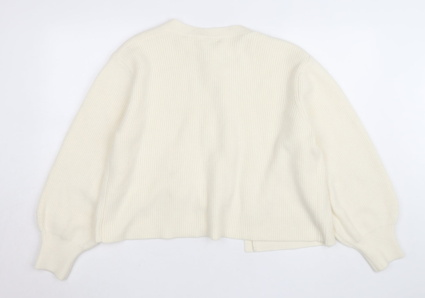 Gallery Women Ivory Tie Front Ribbed Knit Cardigan XL