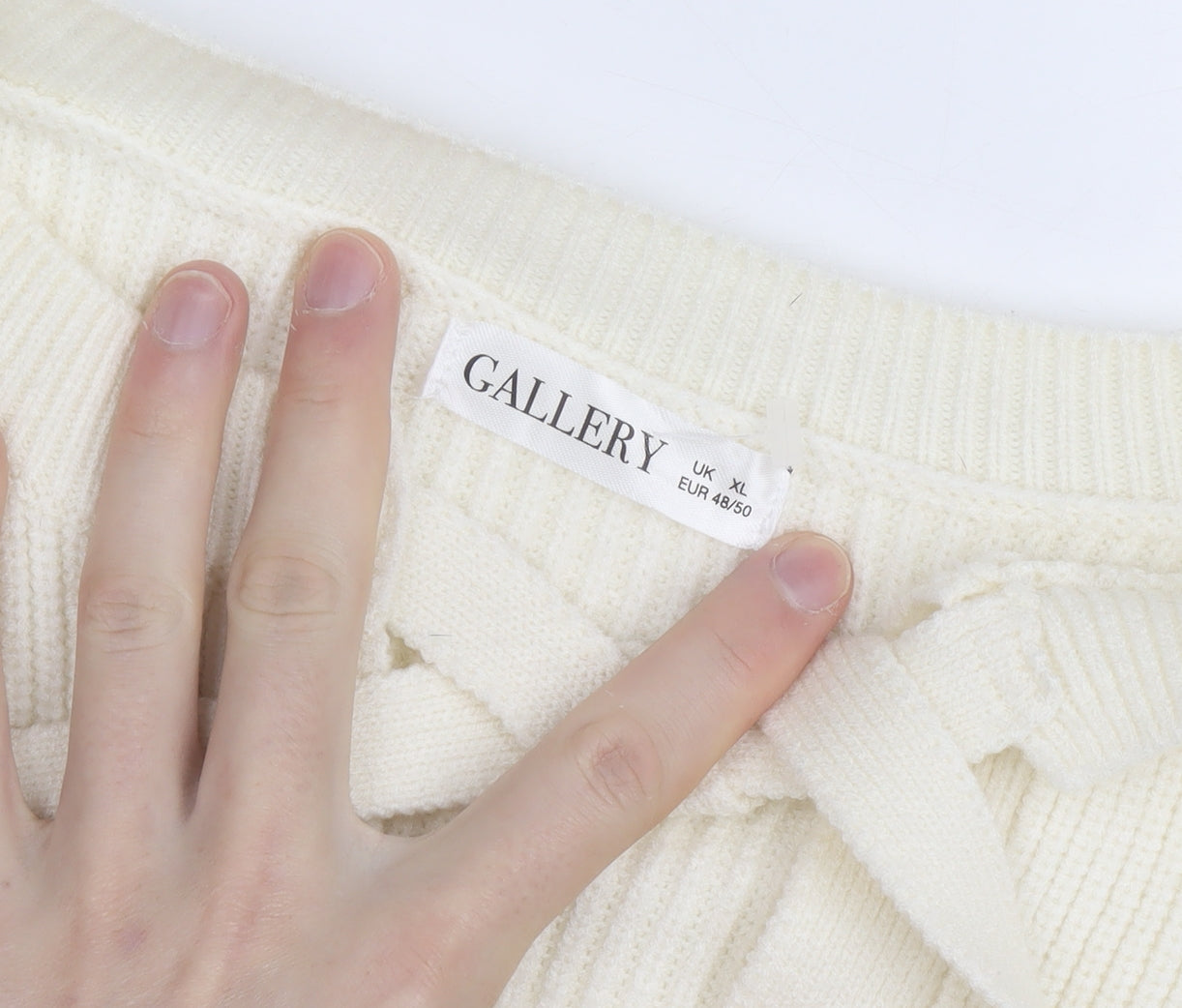 Gallery Women Ivory Tie Front Ribbed Knit Cardigan XL
