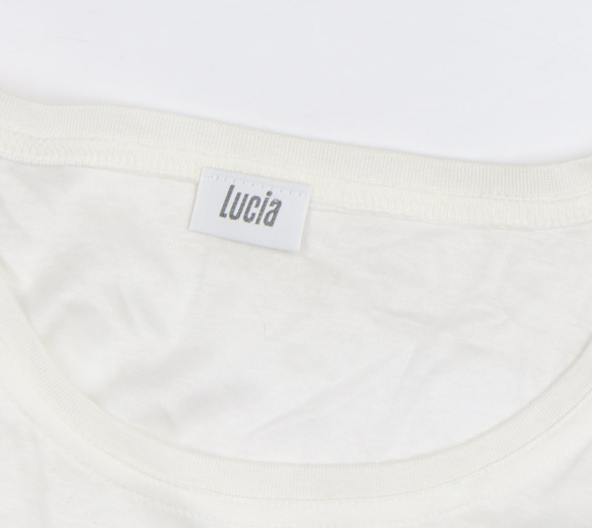 Lucia Women's White Floral Embroidered Cotton T-Shirt Size M