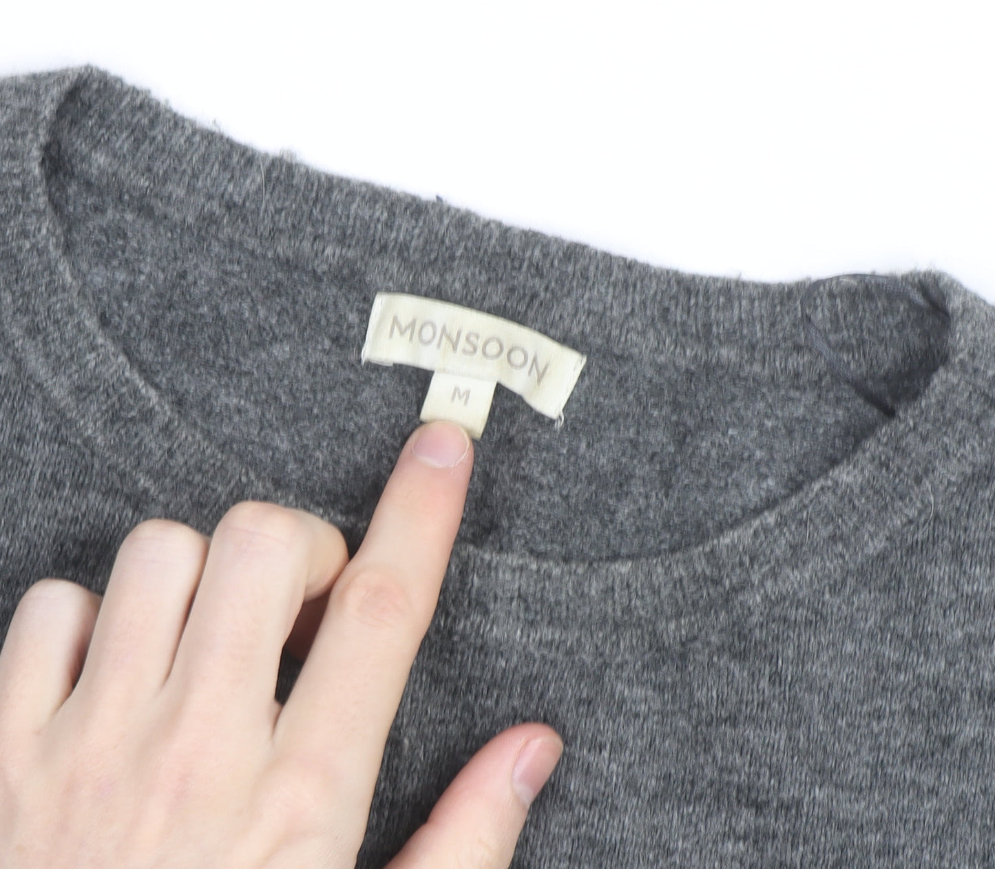 Monsoon Women's Grey Wool Blend Beaded Pullover Jumper M
