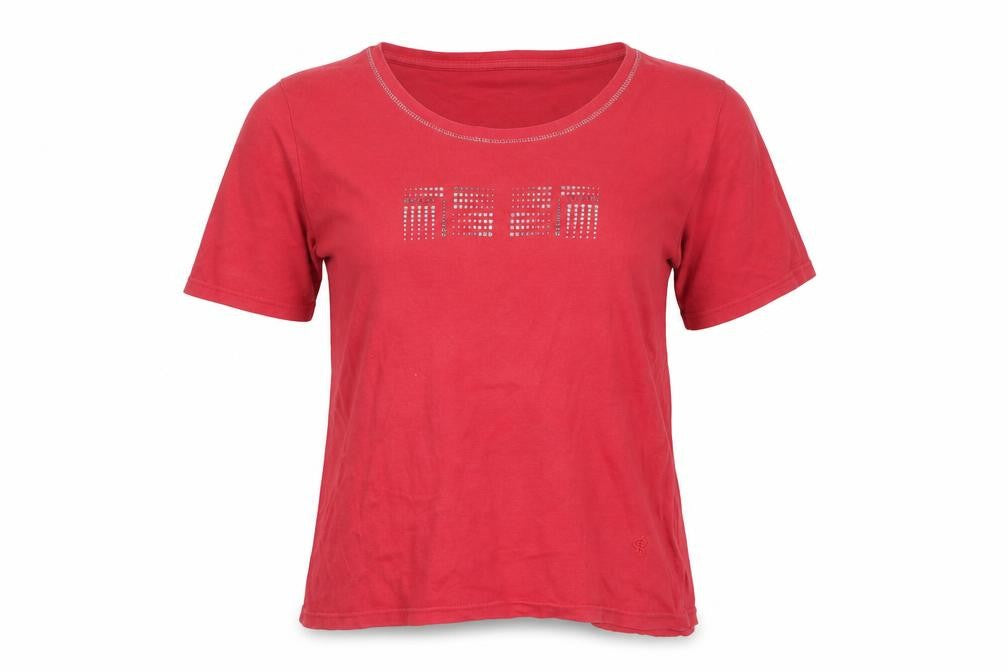 Paco Boutique Womens Red Rhinestone T-Shirt Size L Cotton Short Sleeve