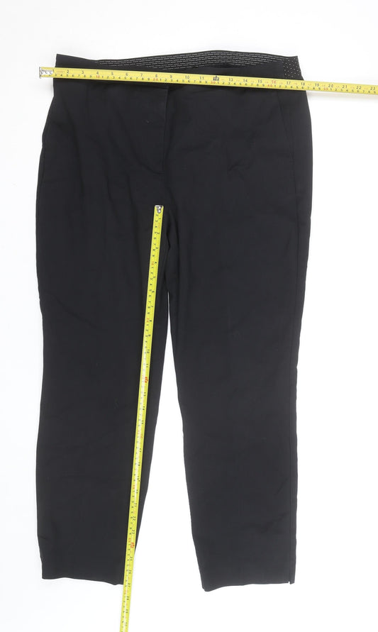 Zara Women Black Cropped Stretch Trousers Size 18