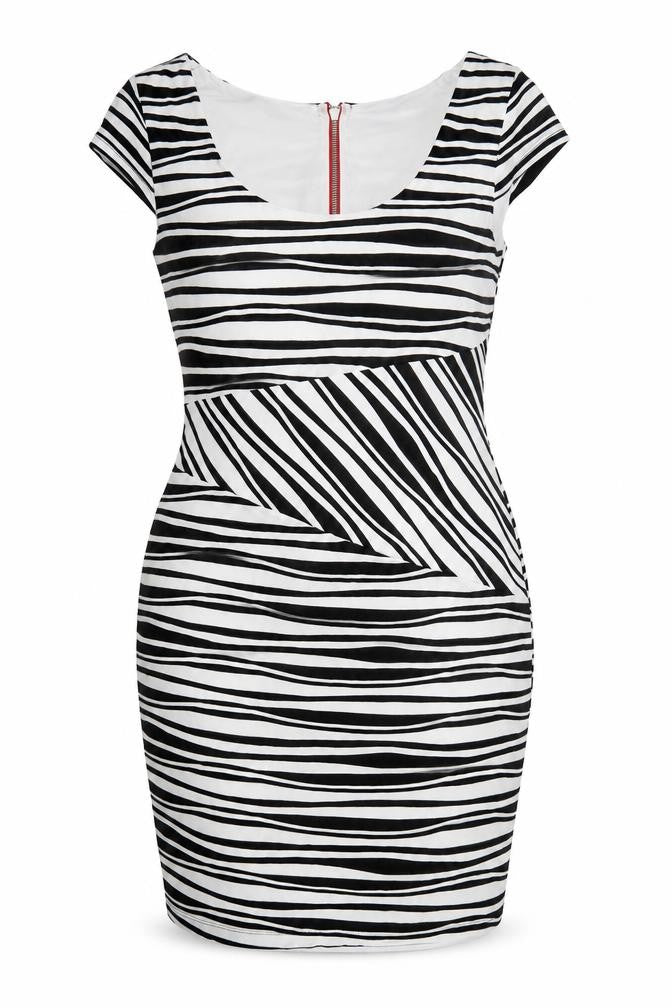 Frank Lyman Women's Black & White Striped Bodycon Dress Size 16