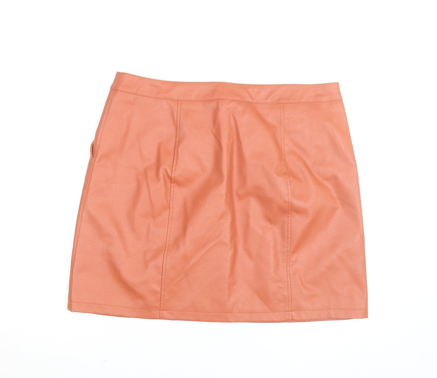 Vero Moda Women’s Orange Faux Leather A-Line Short Skirt XL
