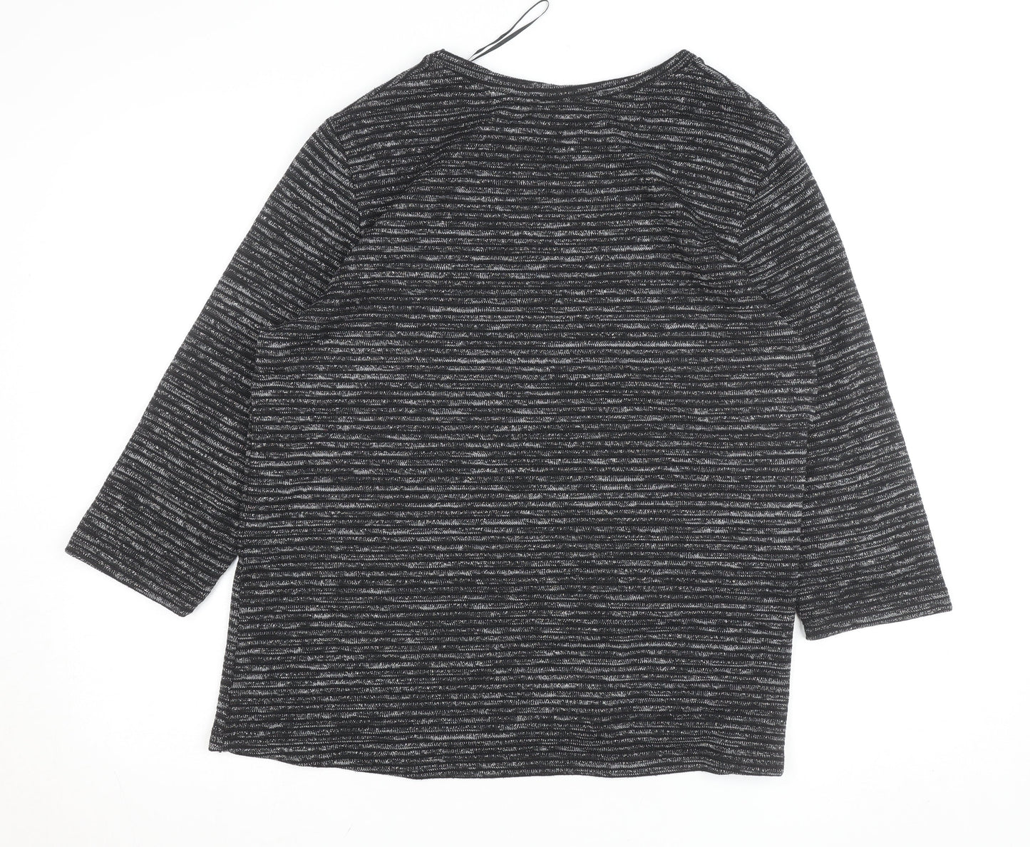 Dunnes Women Black Striped Glitter 3/4 Sleeve Knit Top L