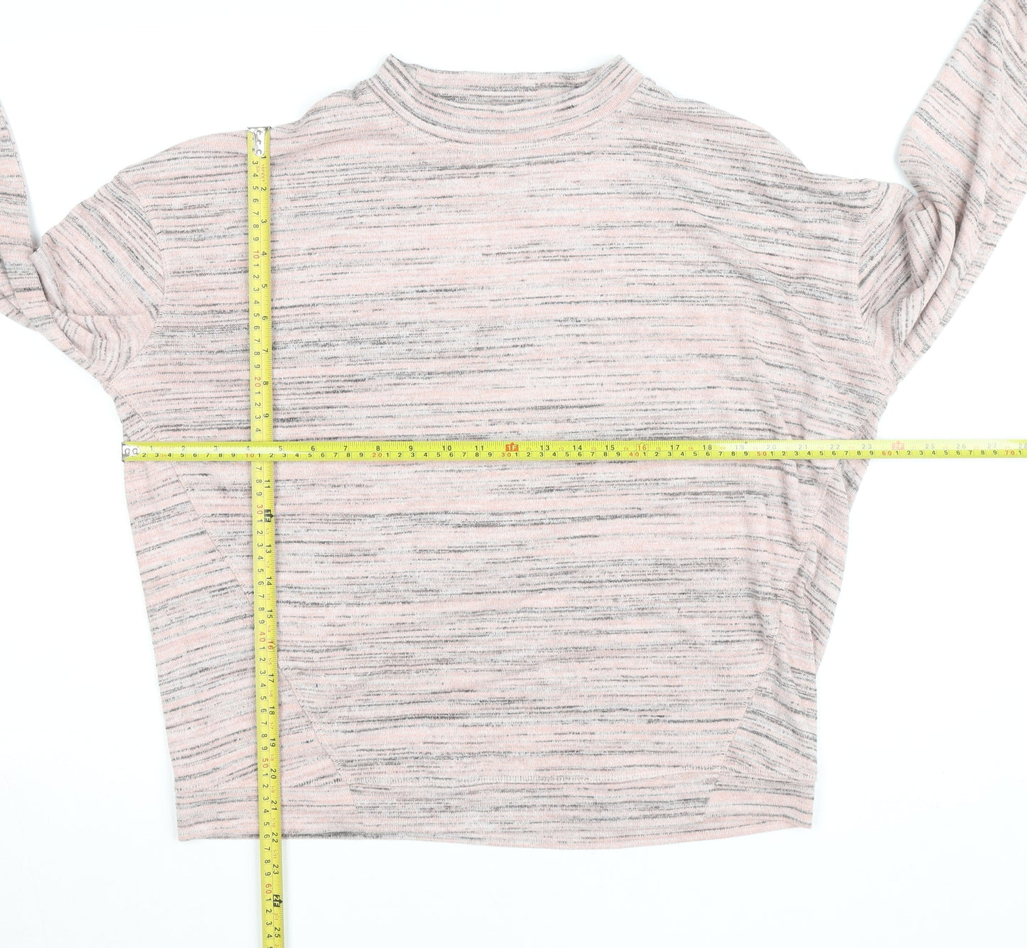 Marks and Spencer Womens Pink Striped Mock Neck Long Sleeve Top Size L