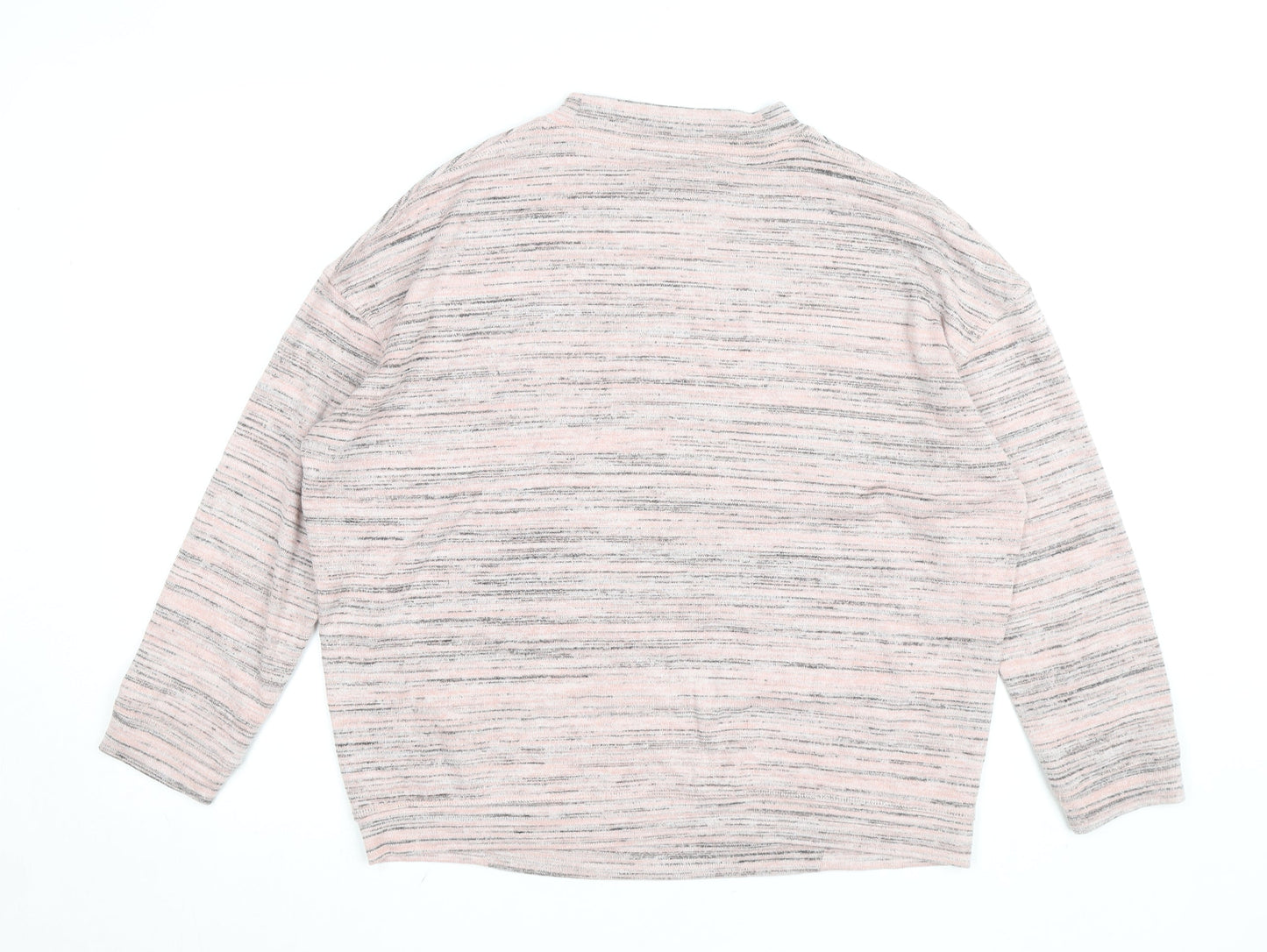 Marks and Spencer Womens Pink Striped Mock Neck Long Sleeve Top Size L