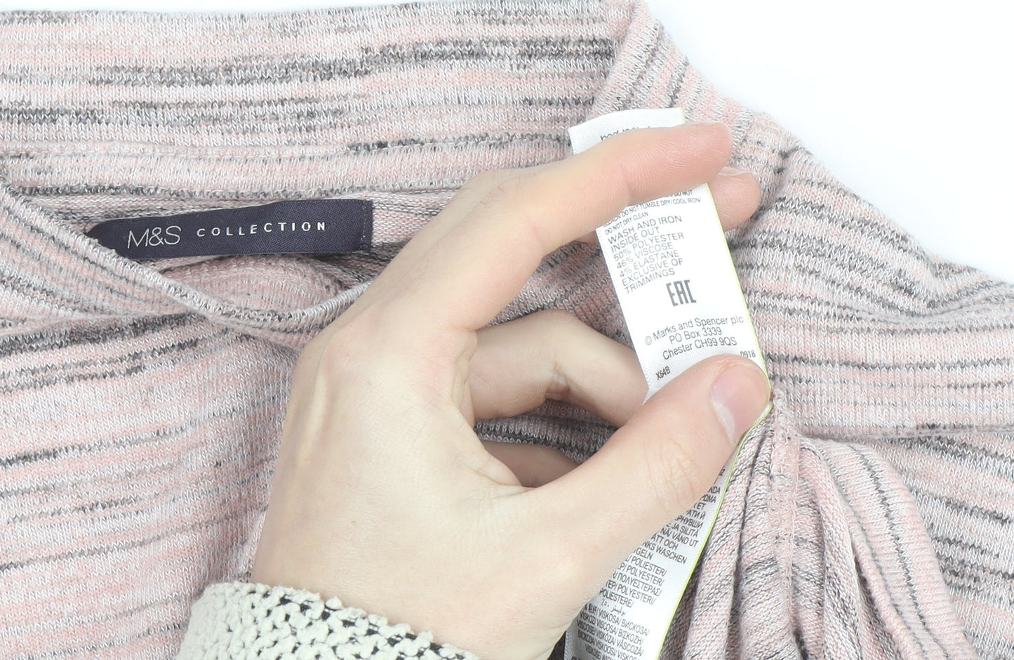 Marks and Spencer Womens Pink Striped Mock Neck Long Sleeve Top Size L