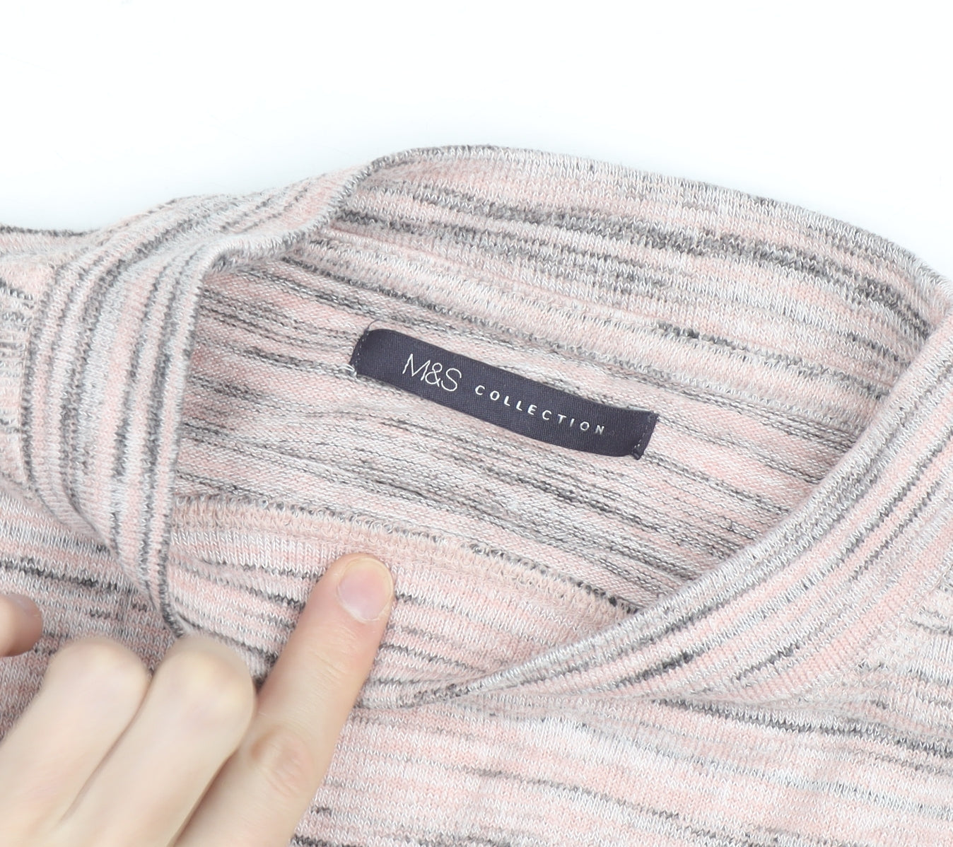 Marks and Spencer Womens Pink Striped Mock Neck Long Sleeve Top Size L