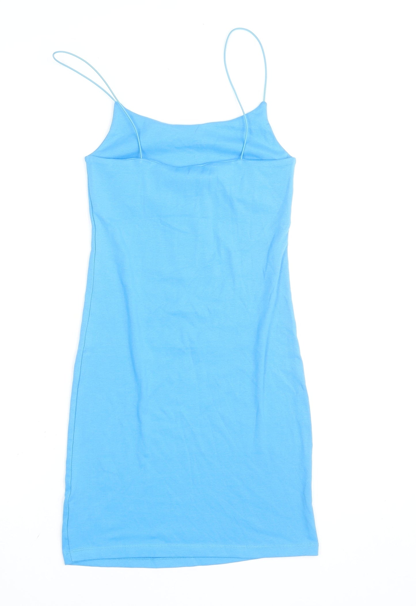 Zara Women Blue Slip Dress L Cotton Elastane Stretch Casual