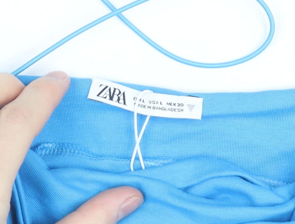 Zara Women Blue Slip Dress L Cotton Elastane Stretch Casual