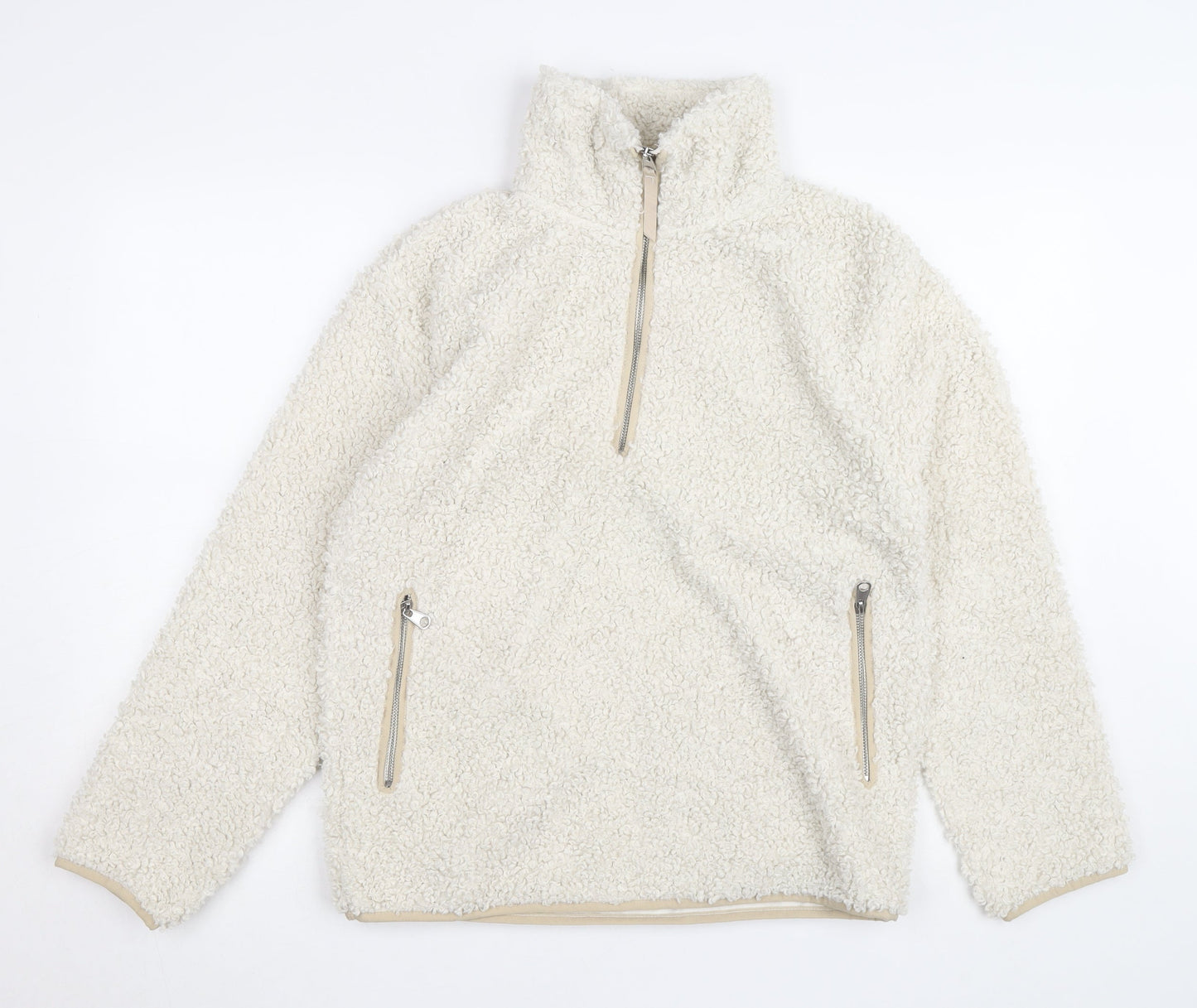 H&M Women’s Ivory Fleece 1/4 Zip Pullover Jumper XS