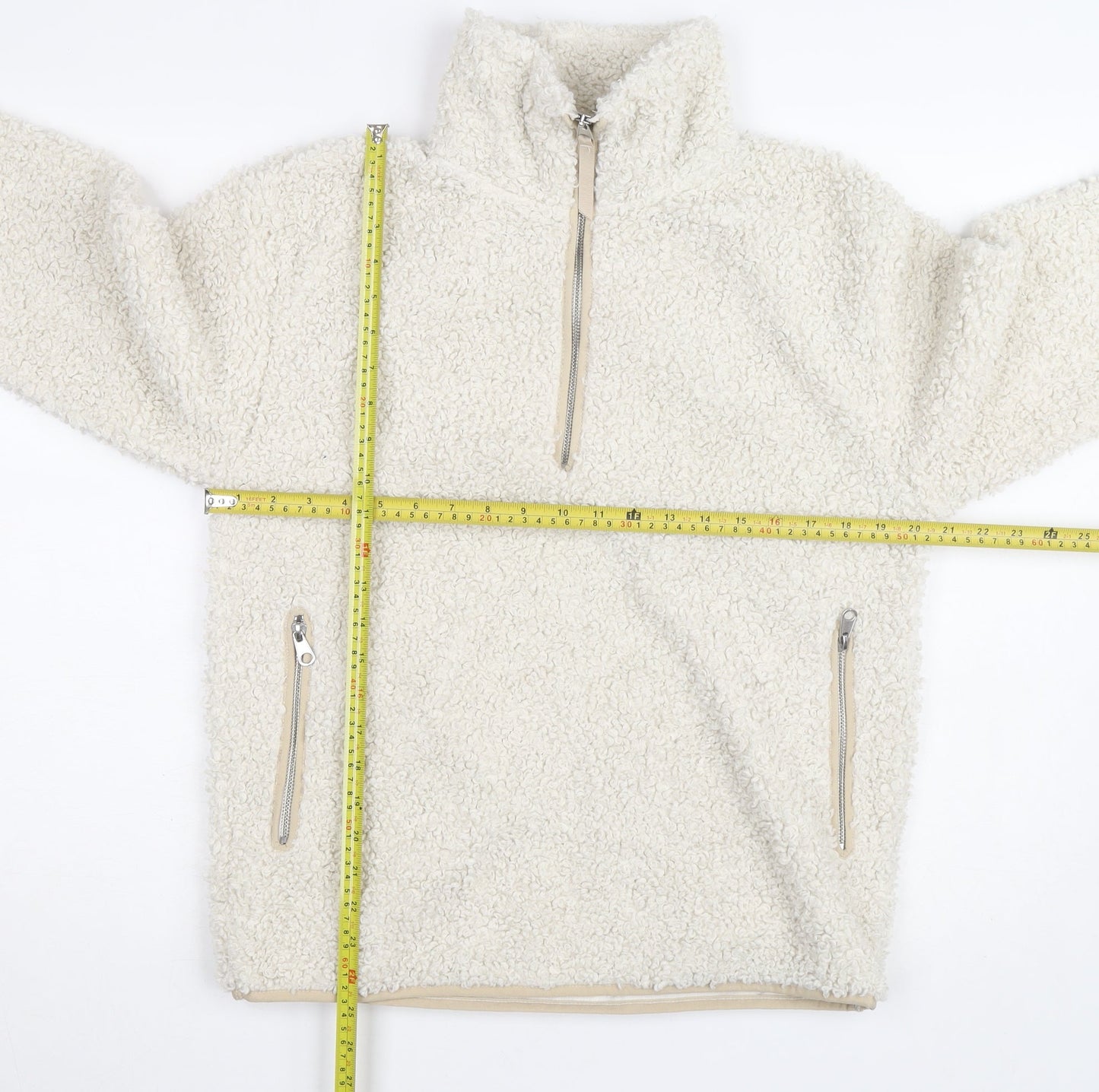 H&M Women’s Ivory Fleece 1/4 Zip Pullover Jumper XS