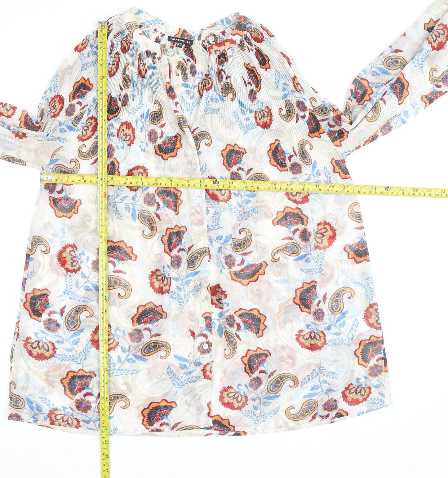 Warehouse Womens Multicoloured Paisley Sheer Tunic Blouse Size 16