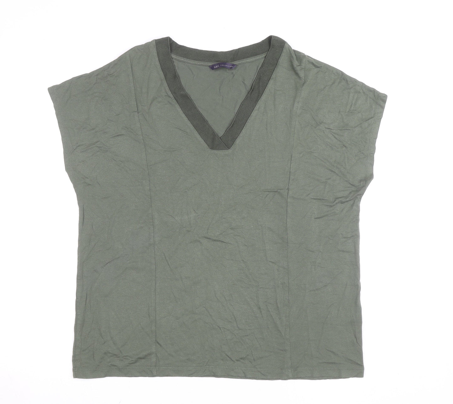 Marks and Spencer Women’s Green V-Neck Jersey T-Shirt Size 16