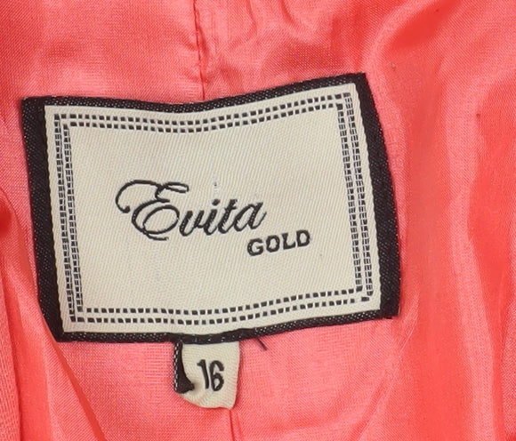 Evita Gold Women Coral Blazer Size 16 Tailored Long Sleeve Jacket