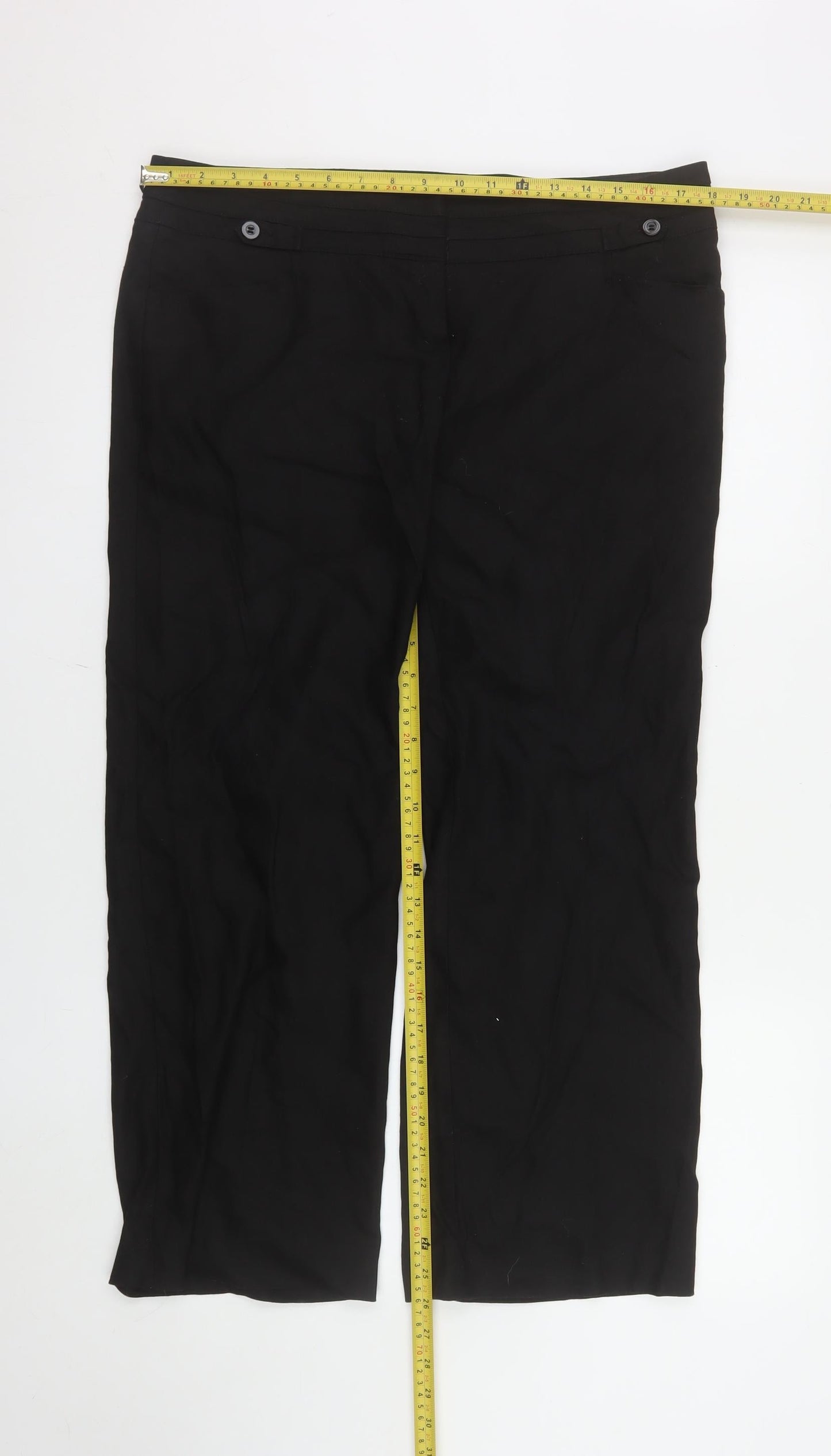 Monsoon Women’s Black Linen Blend Straight Trousers Size 14 Short