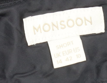 Monsoon Women’s Black Linen Blend Straight Trousers Size 14 Short