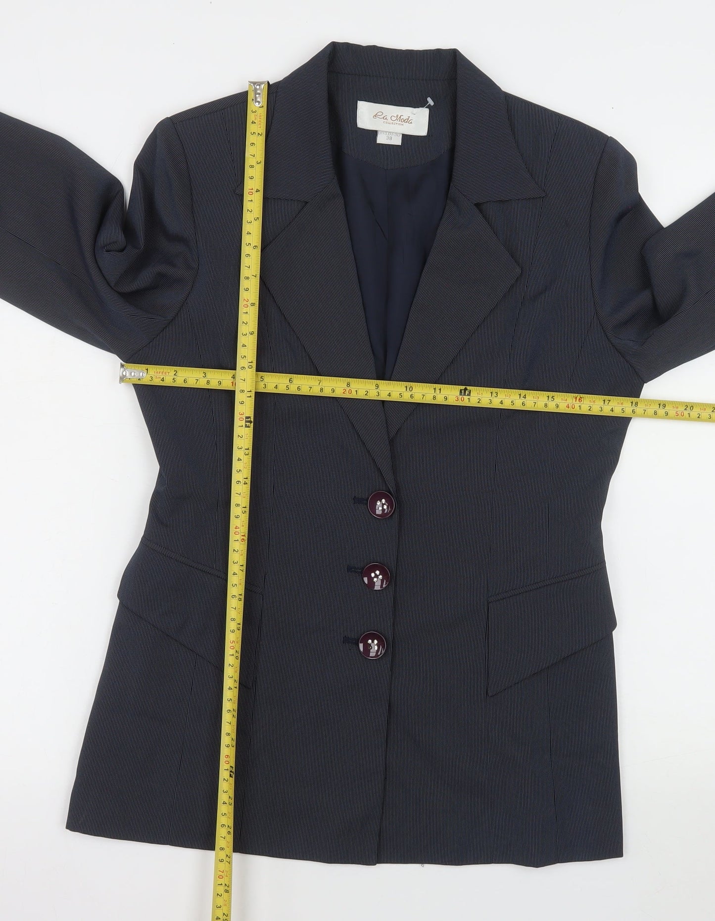La Moda Women Blue Pinstripe Single-Breasted Blazer Size 10