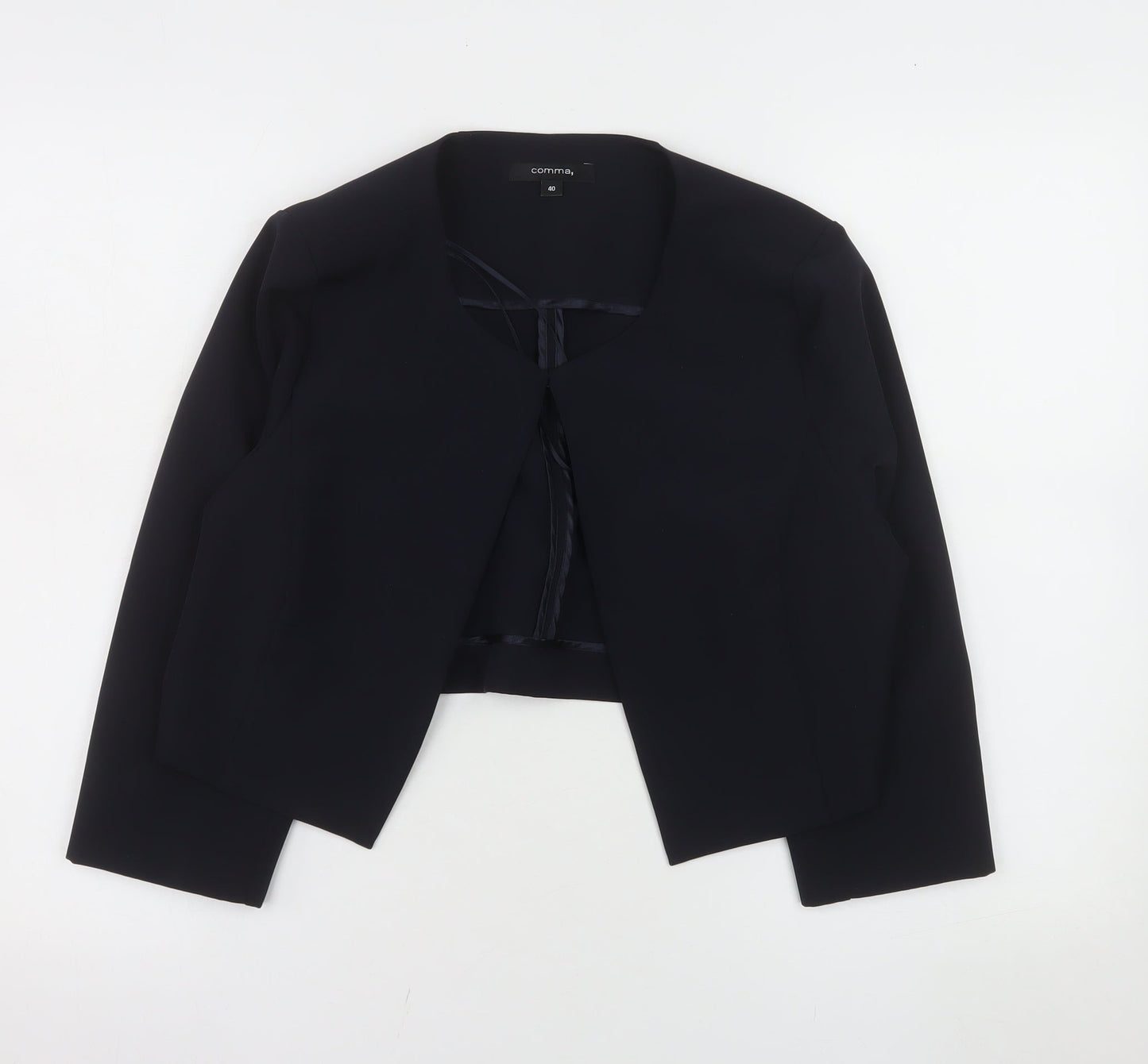 Comma Women Black Cropped Suit Jacket Size 12 Polyester Blend Lined Blazer